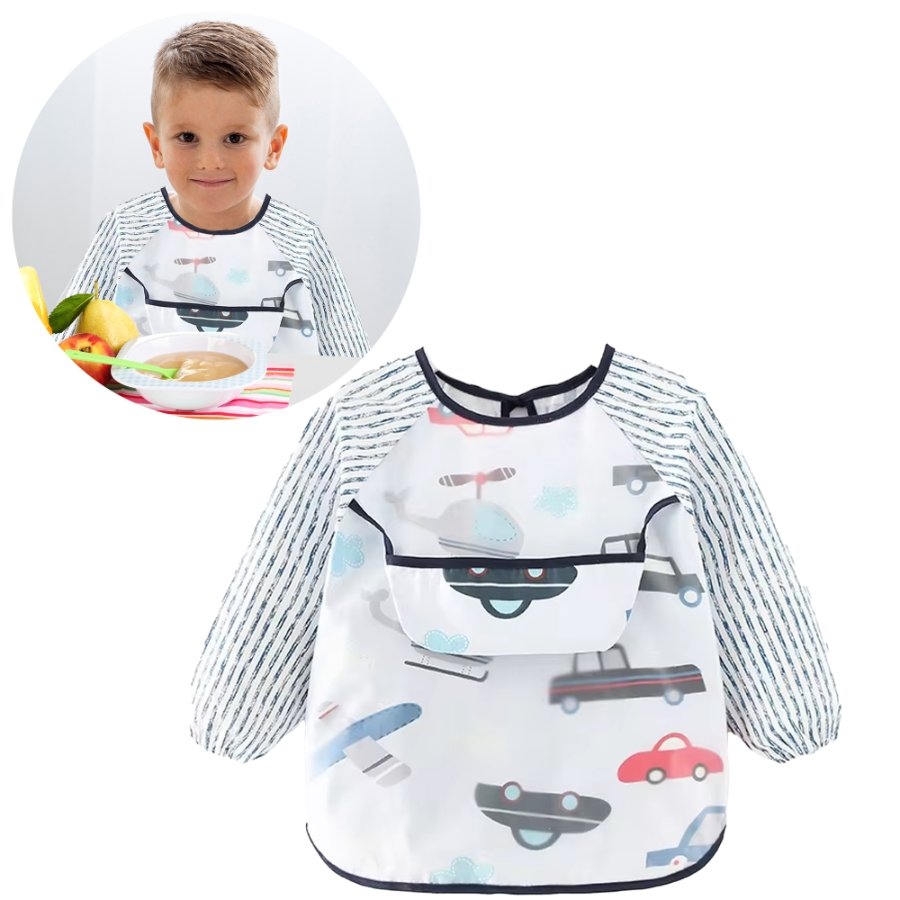 Babero Mangas Largas Tela Medios Transporte 2-4 Años