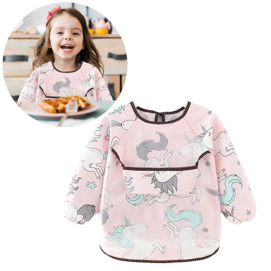 Babero Mangas Largas Tela Unicornio 2-4 Años