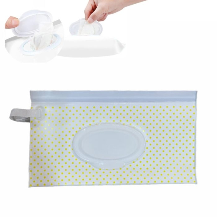 Estuche Porta Pañito Blanco Puntos Amarillos