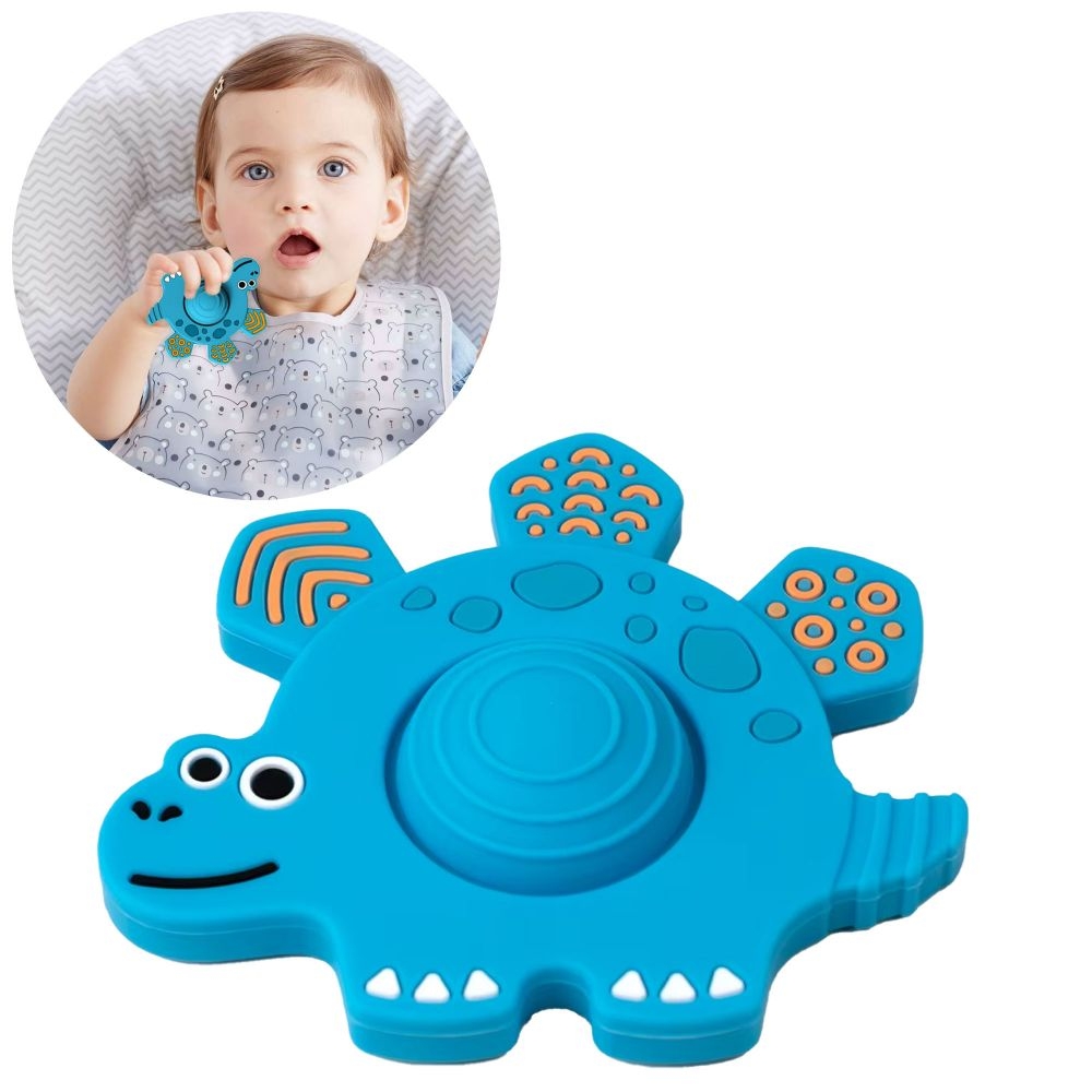 Masticador Silicón Bebés Dino Celeste