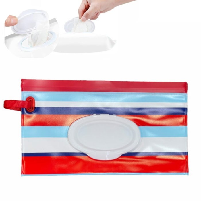 Estuche Porta Pañito Rayas Rojas Celestes Blancas