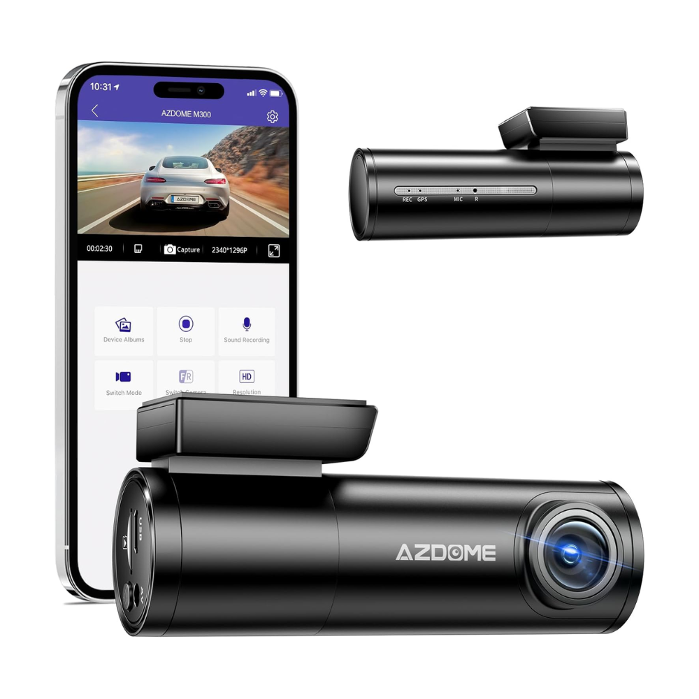 Cámara Dual Delantera y Posterior Para Auto 4K 1080P 64GB Control Por Voz M300S Negro