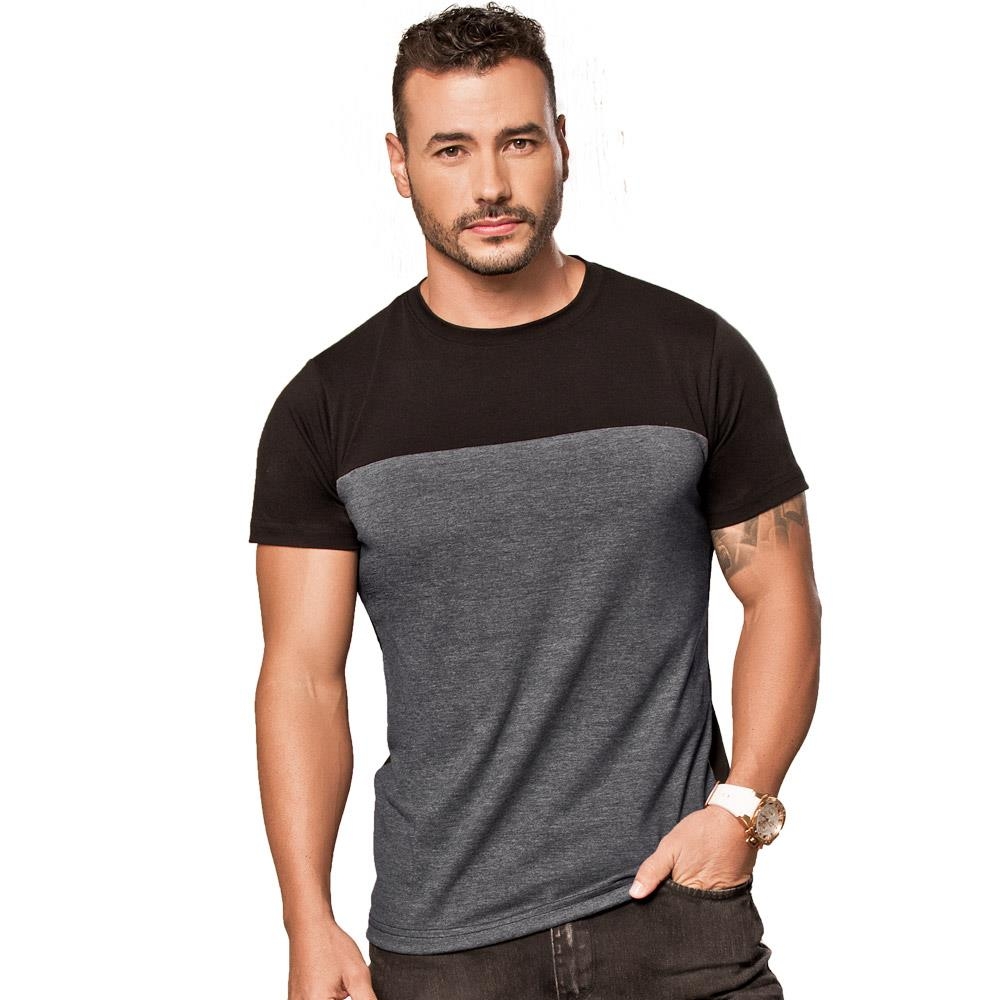 Camiseta Bicolor Negro Y Gris Para Hombre Estilo Moderno