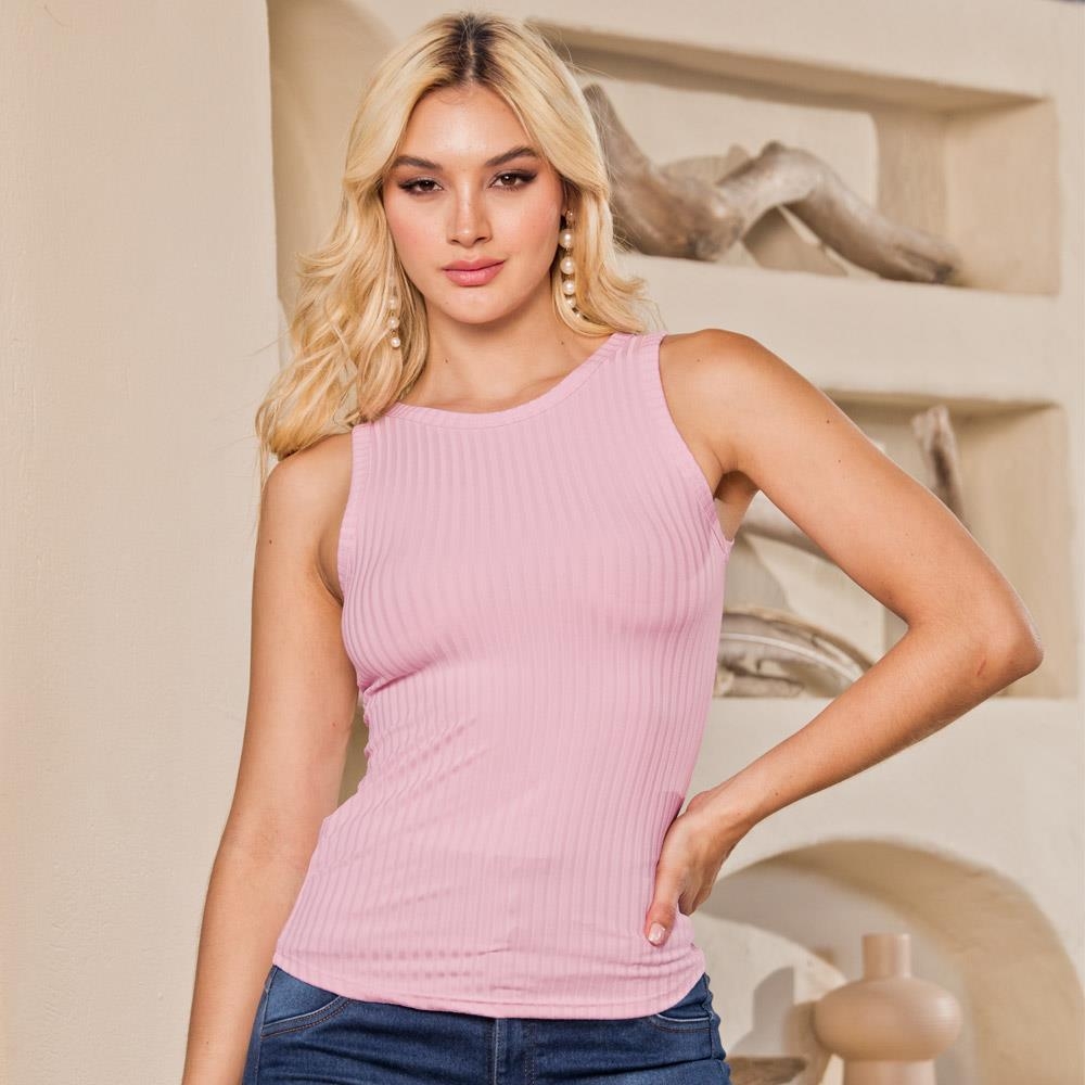 Blusa Sin Mangas Rosa Claro Para Mujer Estilo Básico