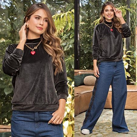 Buzo Terciopelo Negro Para Mujer Casual Y Elegante