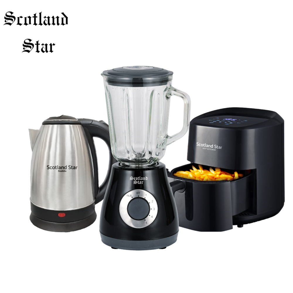 Combo Tetera Eléctrica MW-KT23 + Licuadora SS-LC79 + Freidora de Aire HF-302A I Scotland Star