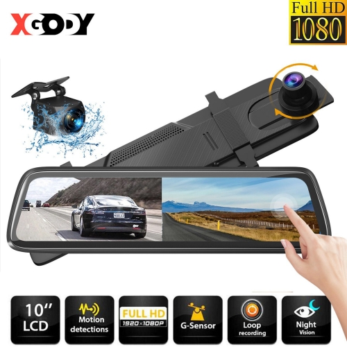 Cámara Dash de Doble Lente 10" XGODY DVR y Grabadora FHD 1080P con Vista Trasera
