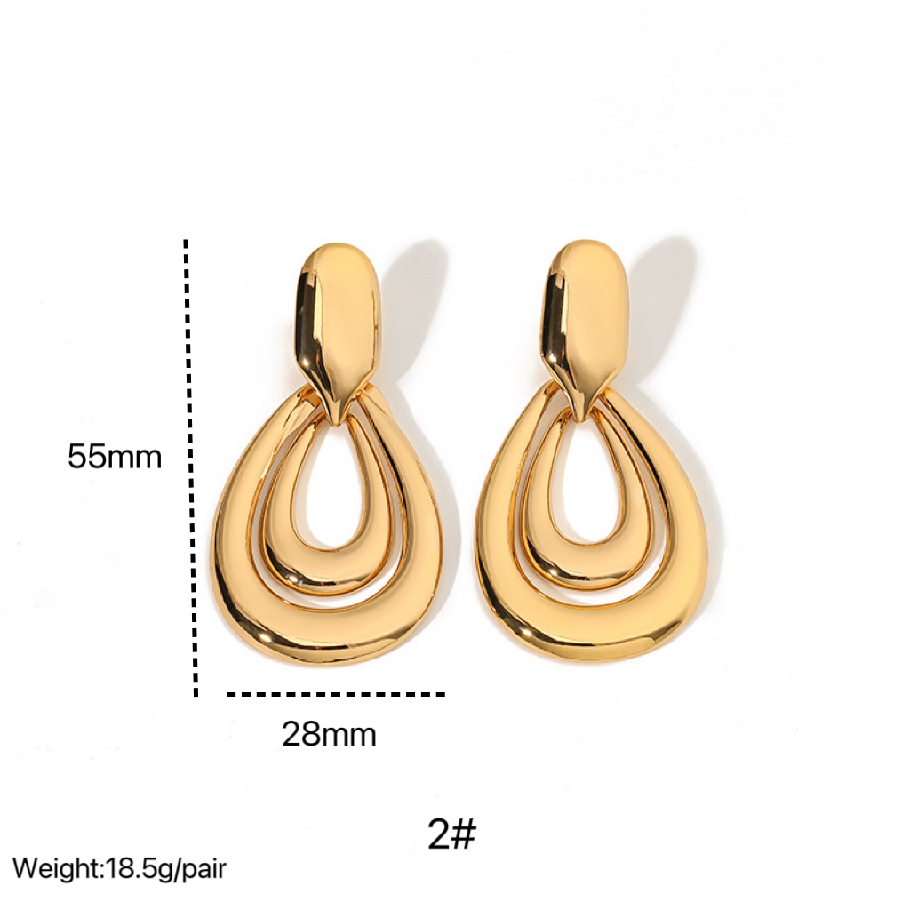 Aretes Colgantes Doble Gota Aro Dorados – Acero Inoxidable 316L | Diseño Geométrico Elegante - Imagen 1