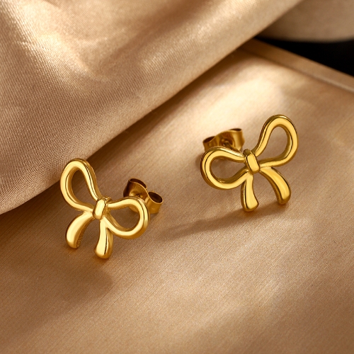 Aretes Topo Lazo Mariposa Dorados – Acero Inoxidable 304 | Diseño Femenino Delicado