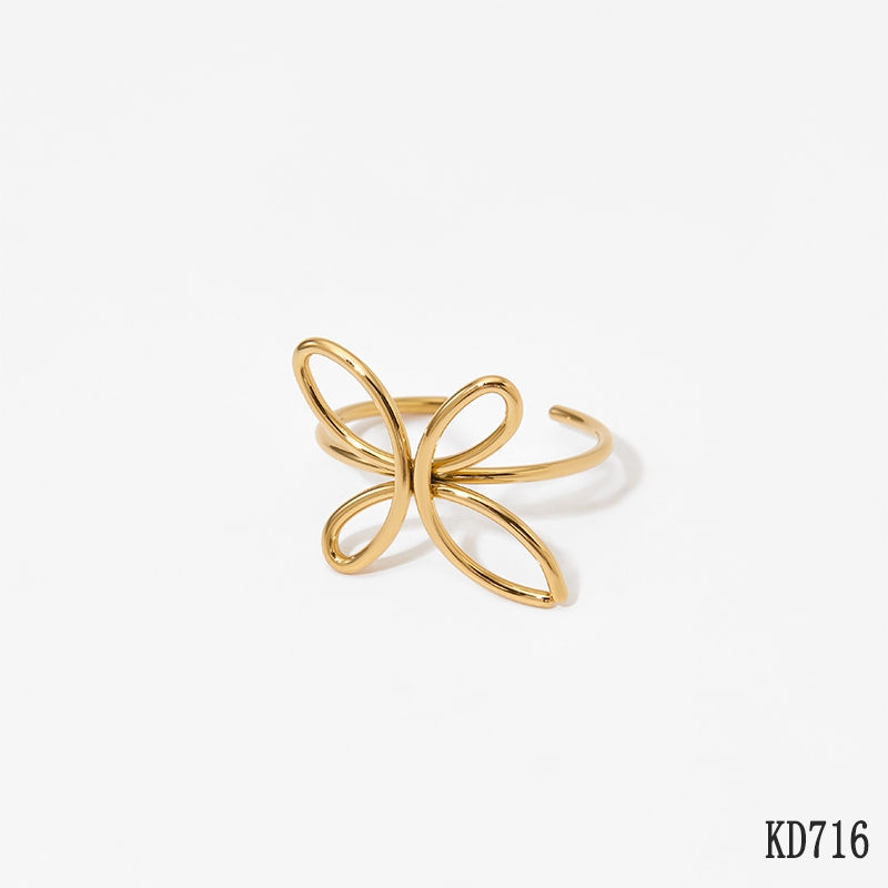 Anillo Abierto Mariposa Calada Dorado – Acero Inoxidable 316L | Estilo Femenino Ajustable - Imagen 1