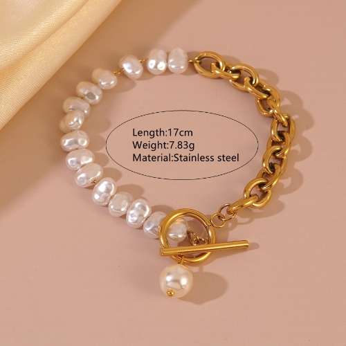 Brazalete Perla Corazón Cristal - Acero Inoxidable 304 Dorado