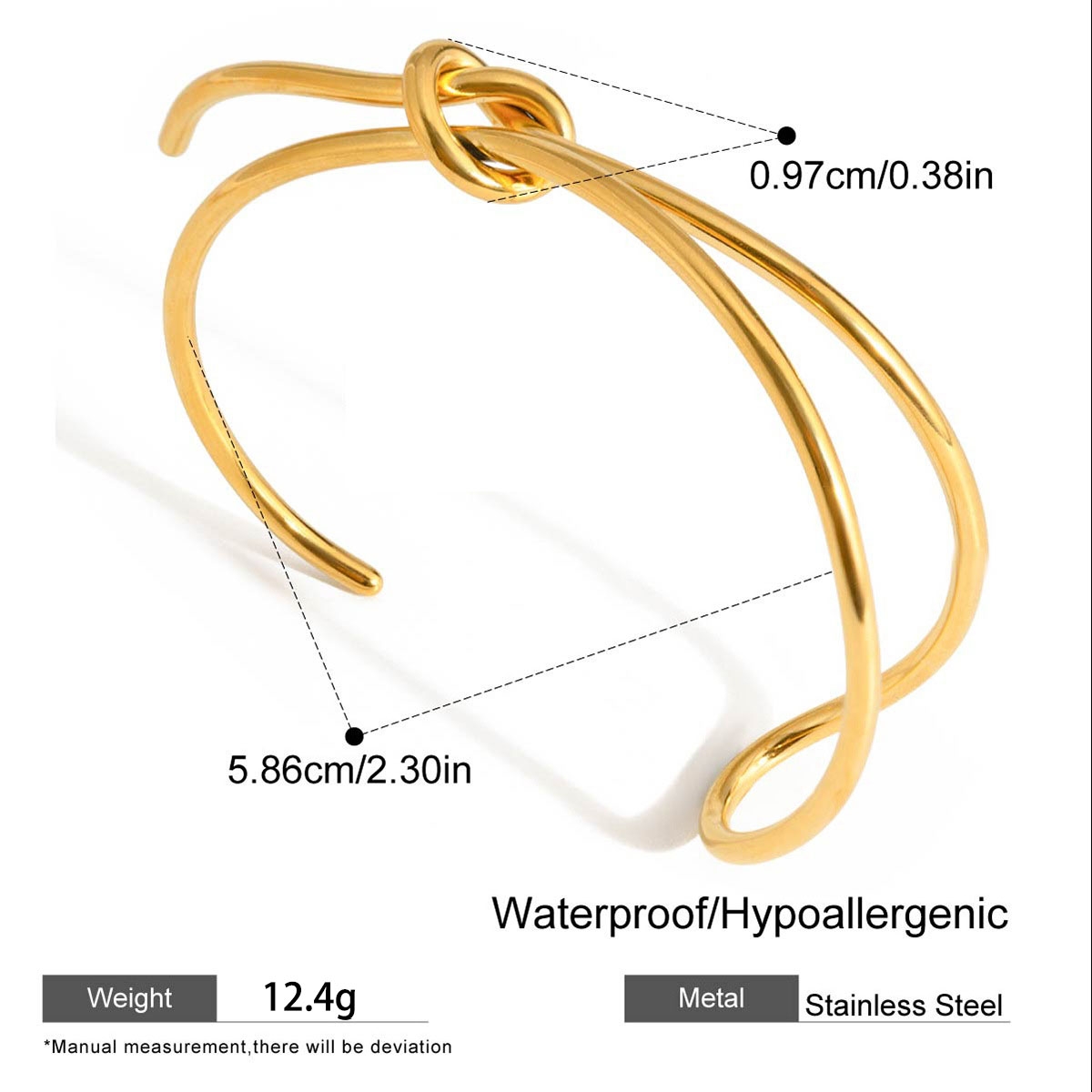 Pulsera Bangle Abierto con Lazo Dorada – Acero Inoxidable 304 | Diseño Fino Femenino - Imagen 1