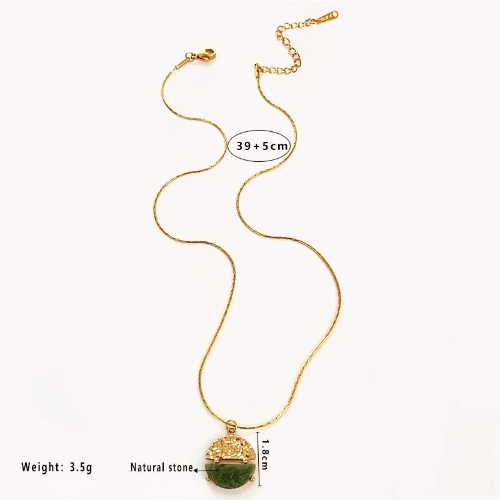 Collar Cadena Fina con Dije Piedra Verde Dorado – Acero Inoxidable 304 | Diseño Colgante Natural