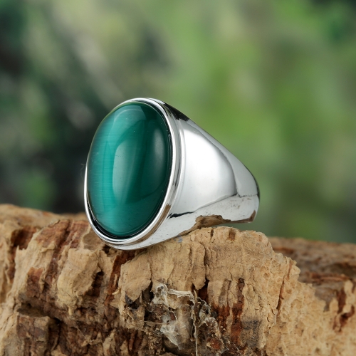 Anillo Sello Ovalado Piedra Turquesa Plateado – Acero Inoxidable 316L | Estilo Vintage Boho