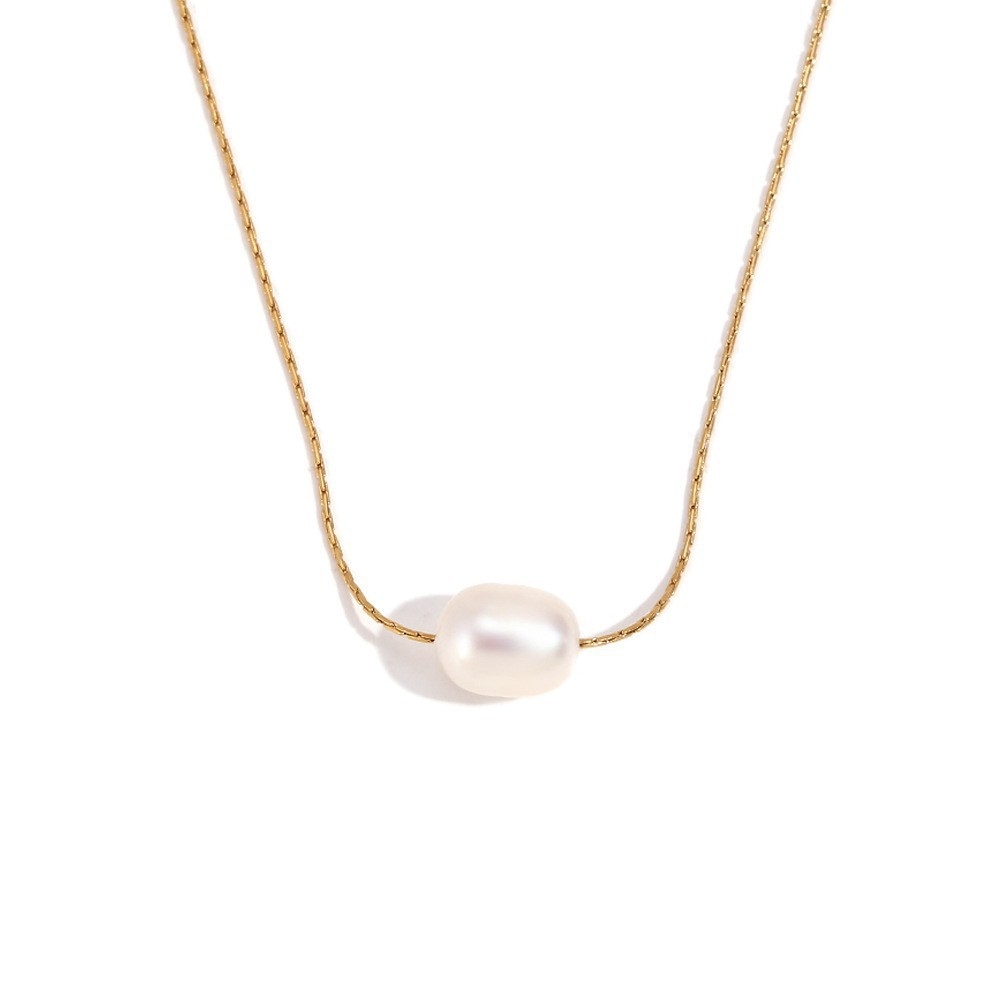 Collar Cadena Fina con Perla Solitaria Plateado – Acero Inoxidable 316L | Diseño Minimalista Perla - Imagen 1
