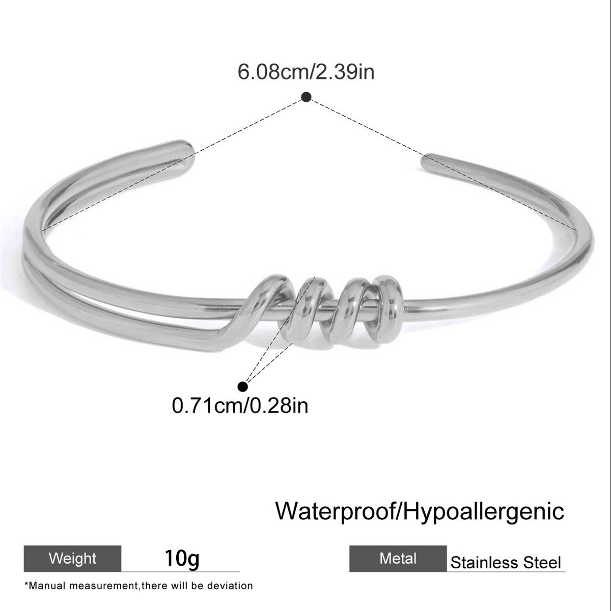 Pulsera Bangle Abierto con Detalle Bolitas Plateada – Acero Inoxidable 304 | Diseño Fino Ajustable - Imagen 1