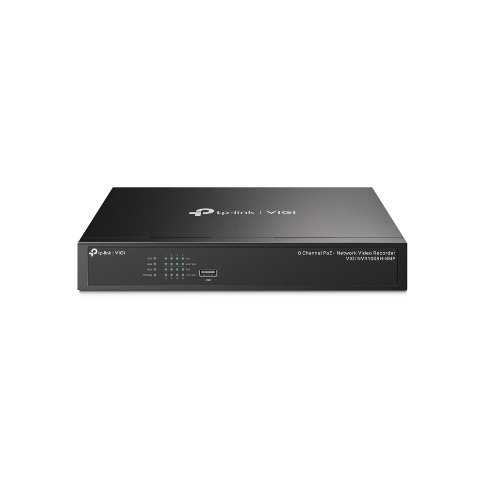 GRABADORA TPLINK/ VIGI NVR1008H-8MP/8 CANALES POE /H.265 PLUS /ONVIF/SOPORTA 1 DISCO HASTA 10