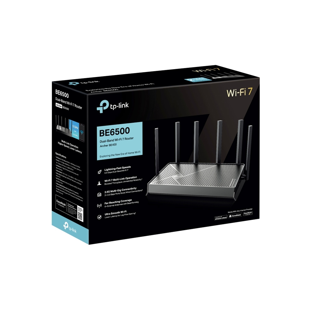 ROUTER TPLINK/ARCHER BE400 WIFI 7 / BE6500 /4 PUERTOS ETHERNET /CONEXION DE 2.5G /PUERTO USB